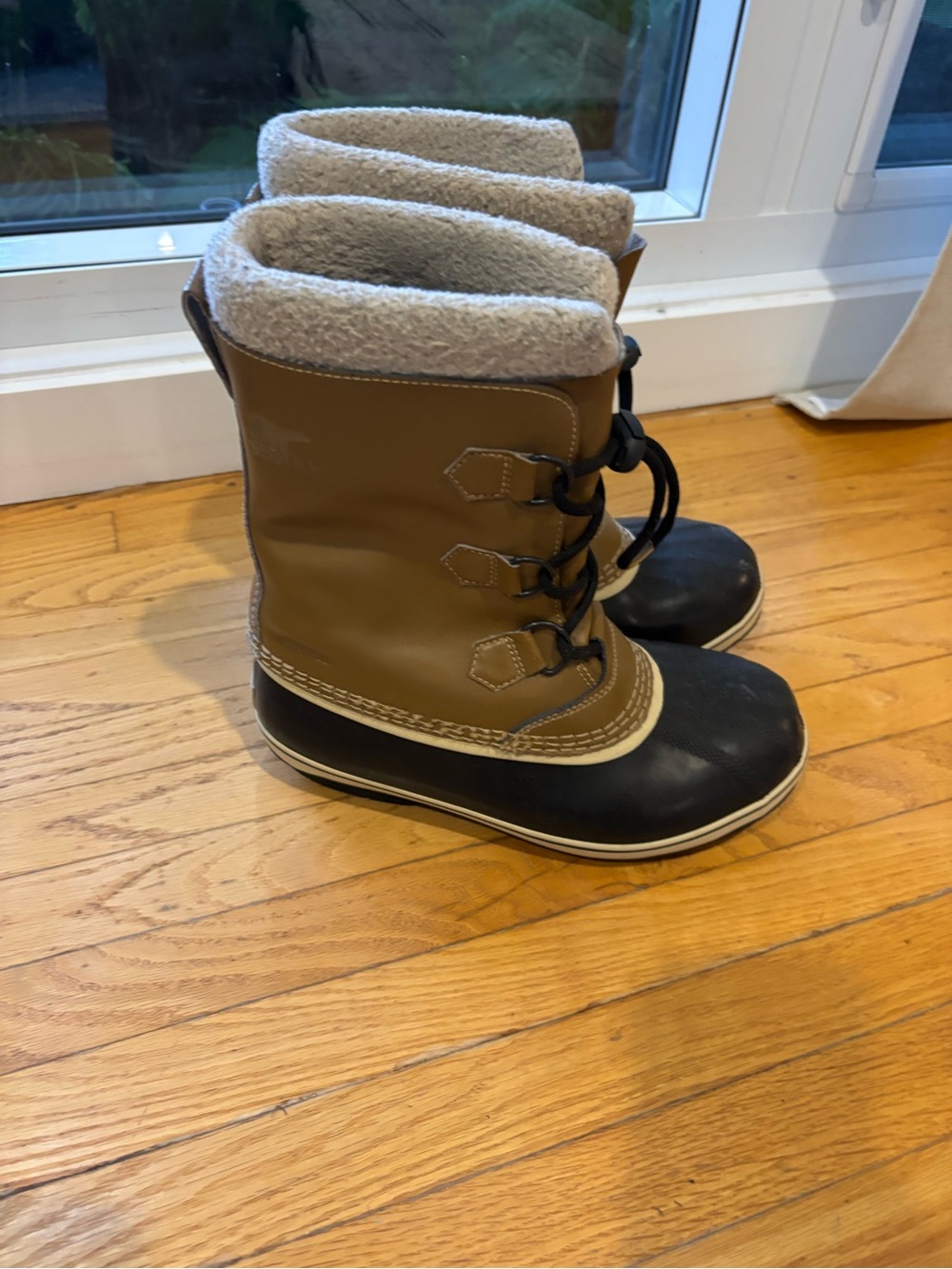Sorel Kids Tan leather and Black Waterproof Snow Boots